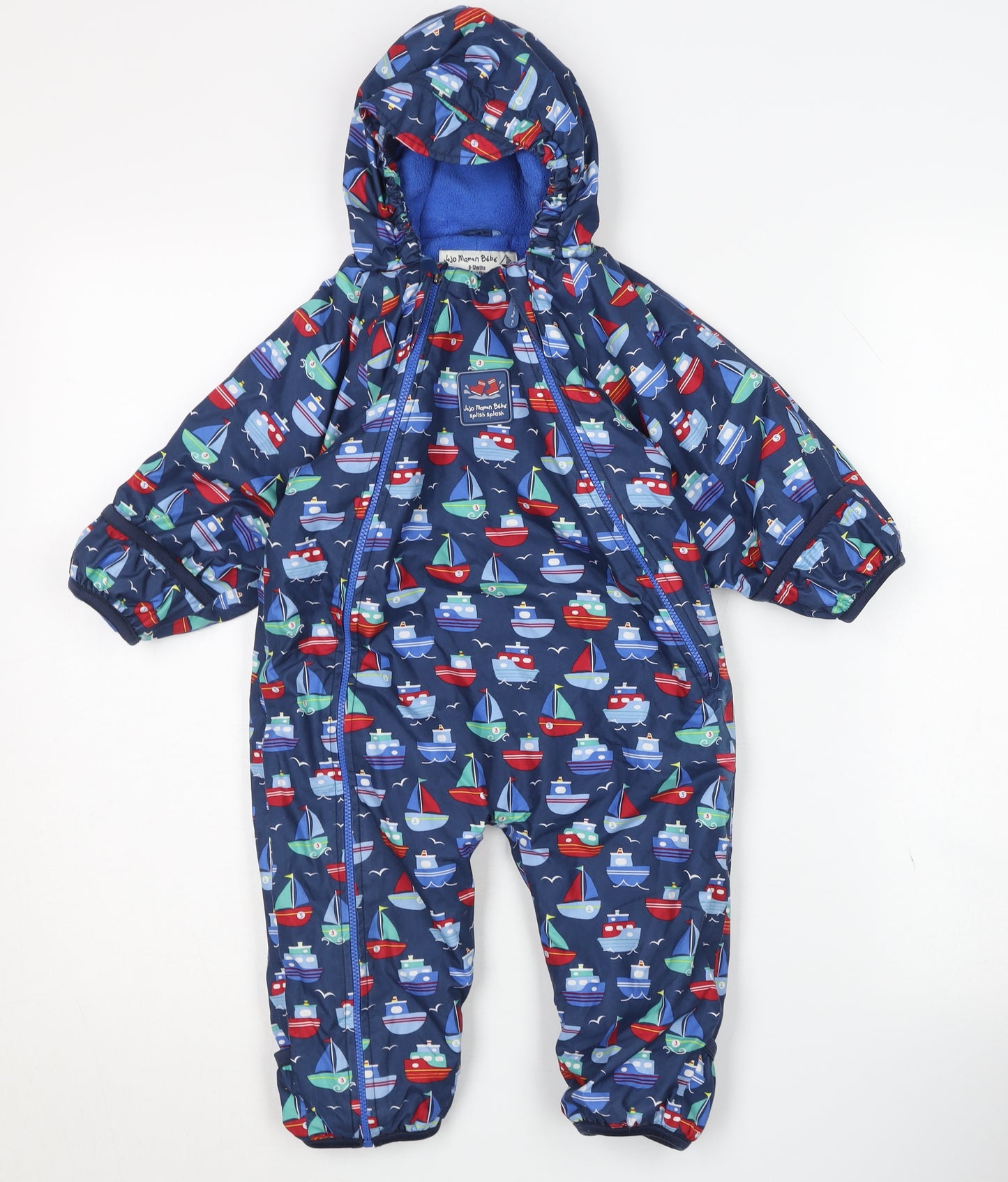 JoJo Maman Bébé Unisex Blue Snowsuit 9-12 Months Hooded Waterproof