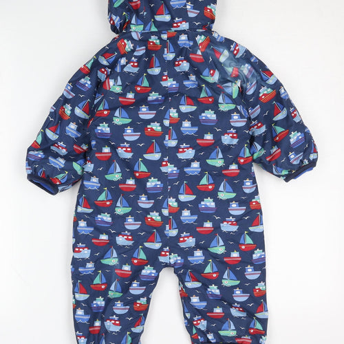 JoJo Maman Bébé Unisex Blue Snowsuit 9-12 Months Hooded Waterproof