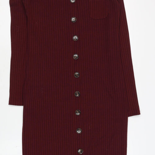 Brave Soul Red Jersey Dress Women M Scoop Neck Button