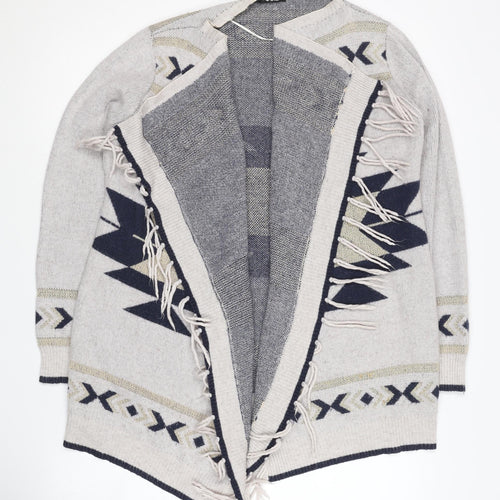 Quiz Women's Grey Aztec Cardigan, Size S, Fringe Detail