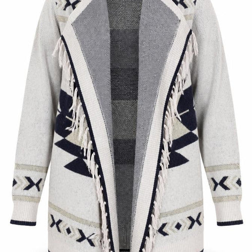 Quiz Women's Grey Aztec Cardigan, Size S, Fringe Detail