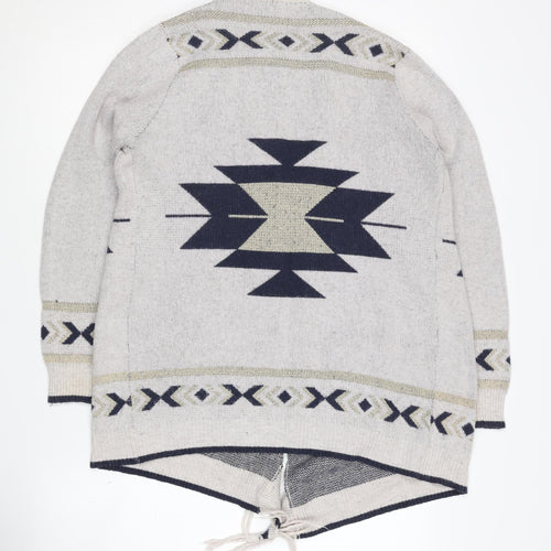 Quiz Women's Grey Aztec Cardigan, Size S, Fringe Detail