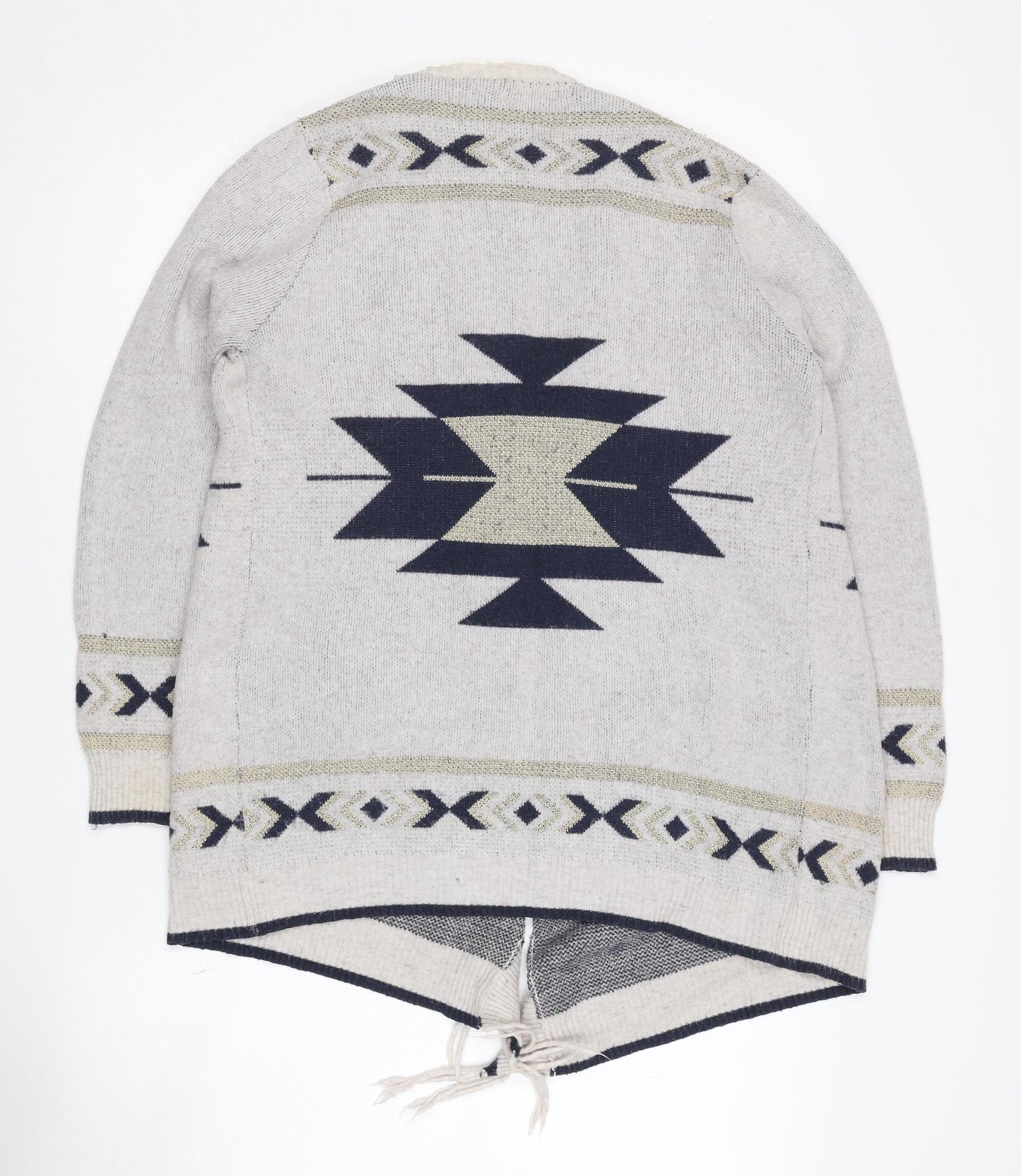 Quiz Women's Grey Aztec Cardigan, Size S, Fringe Detail