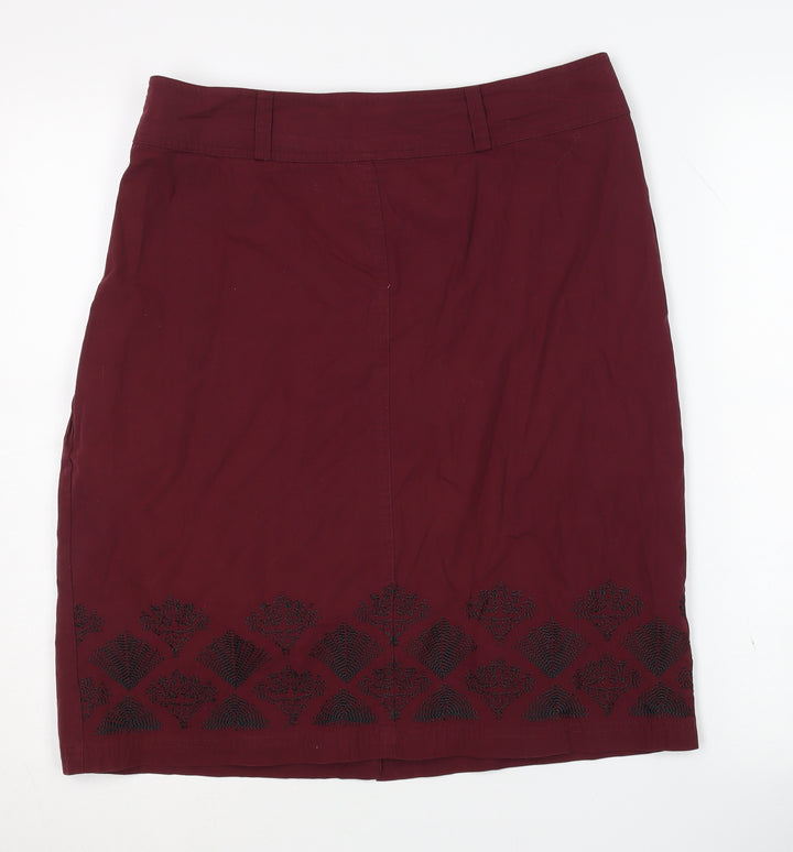 District Women's Red Embroidered Cotton Skirt Size 14