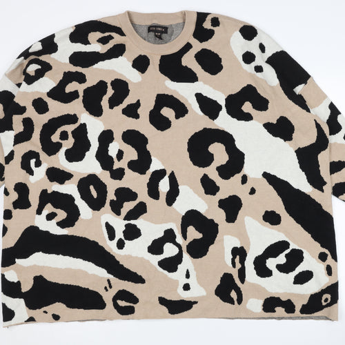 QED London Women's Beige Animal Print Pullover Jumper