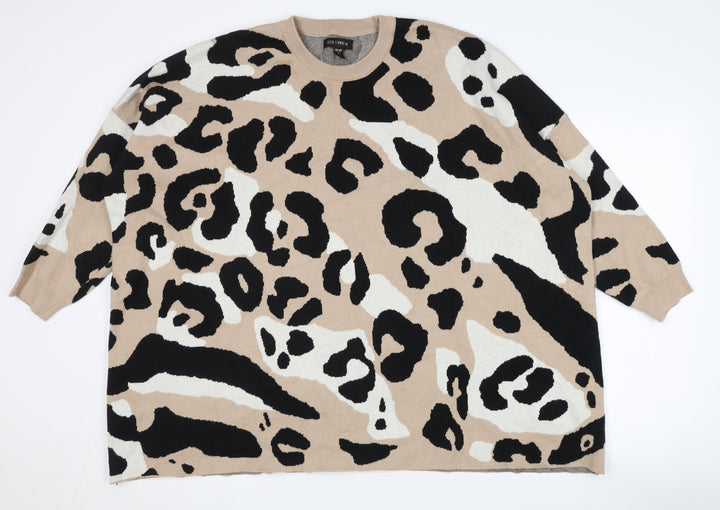 QED London Women's Beige Animal Print Pullover Jumper