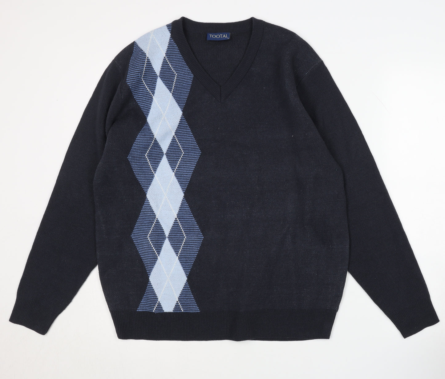 Tootal Men's Blue Argyle V-Neck Pullover Jumper L