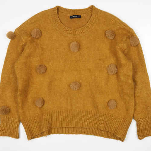 Zara Women's Brown Pullover Jumper, Size S, Knit, Crew Neck