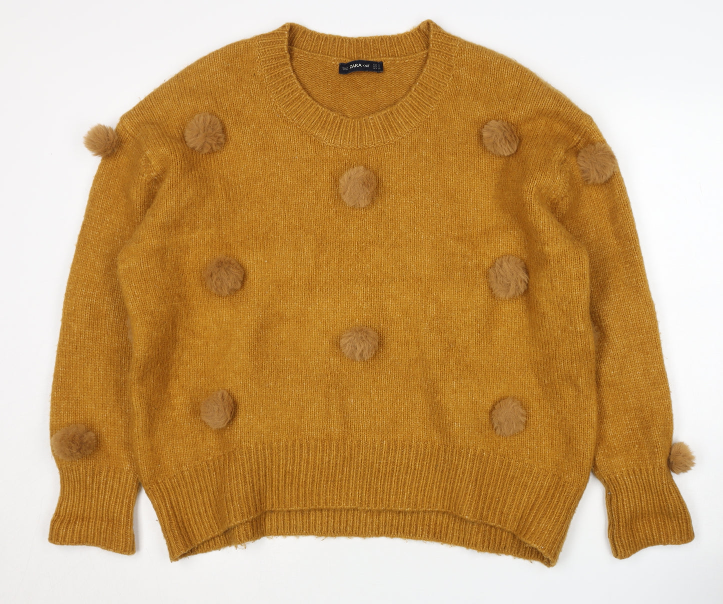Zara Women's Brown Pullover Jumper, Size S, Knit, Crew Neck