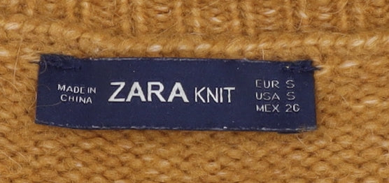 Zara Women's Brown Pullover Jumper, Size S, Knit, Crew Neck
