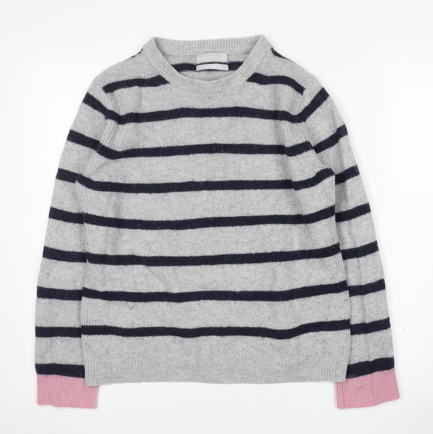 Marks and Spencer Women's Grey Striped Pullover Jumper