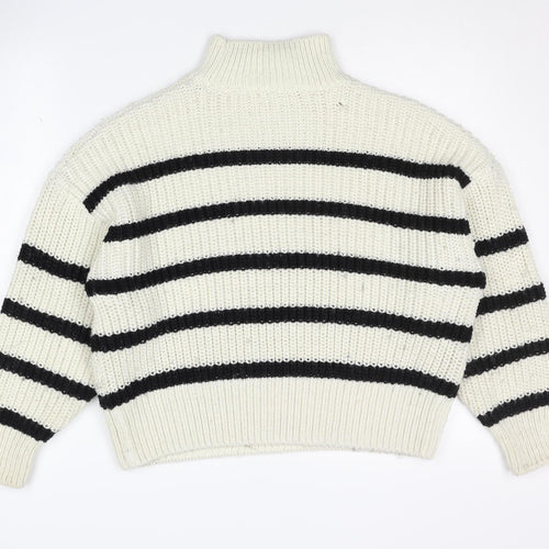 H&M Women's White Black Striped Jumper Mock Neck M
