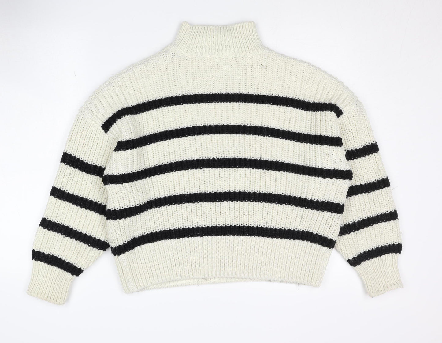 H&M Women's White Black Striped Jumper Mock Neck M