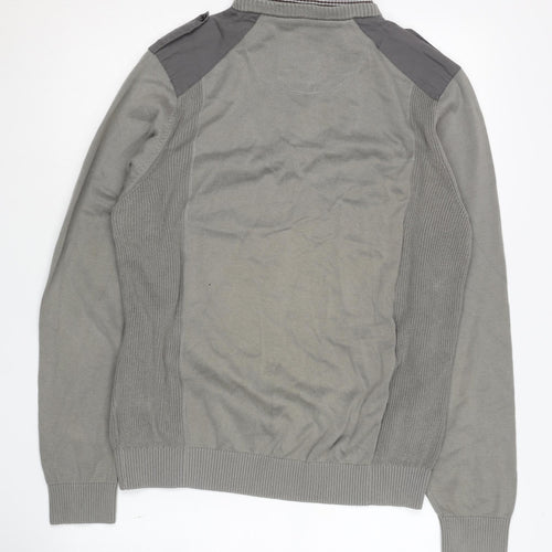 Next Men's Grey V-Neck Jumper, Size M, Button Accent