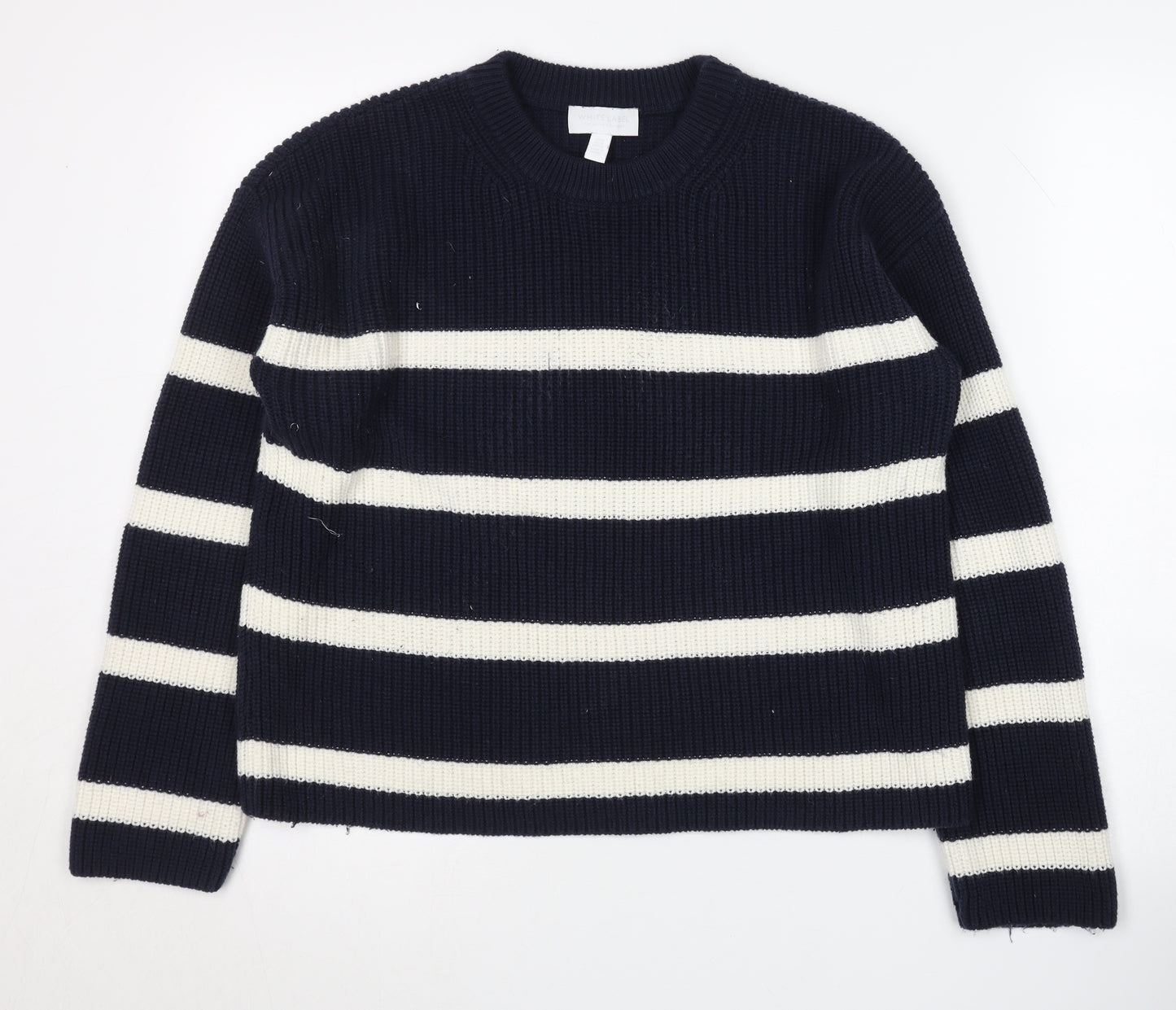 White Label Women's Blue Striped Pullover Jumper M