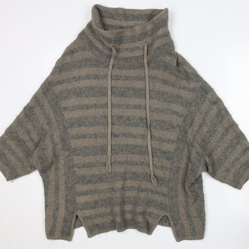 Wrap Women's Beige High Neck Striped Jumper Size 8/10