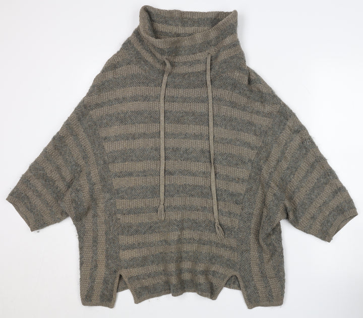 Wrap Women's Beige High Neck Striped Jumper Size 8/10