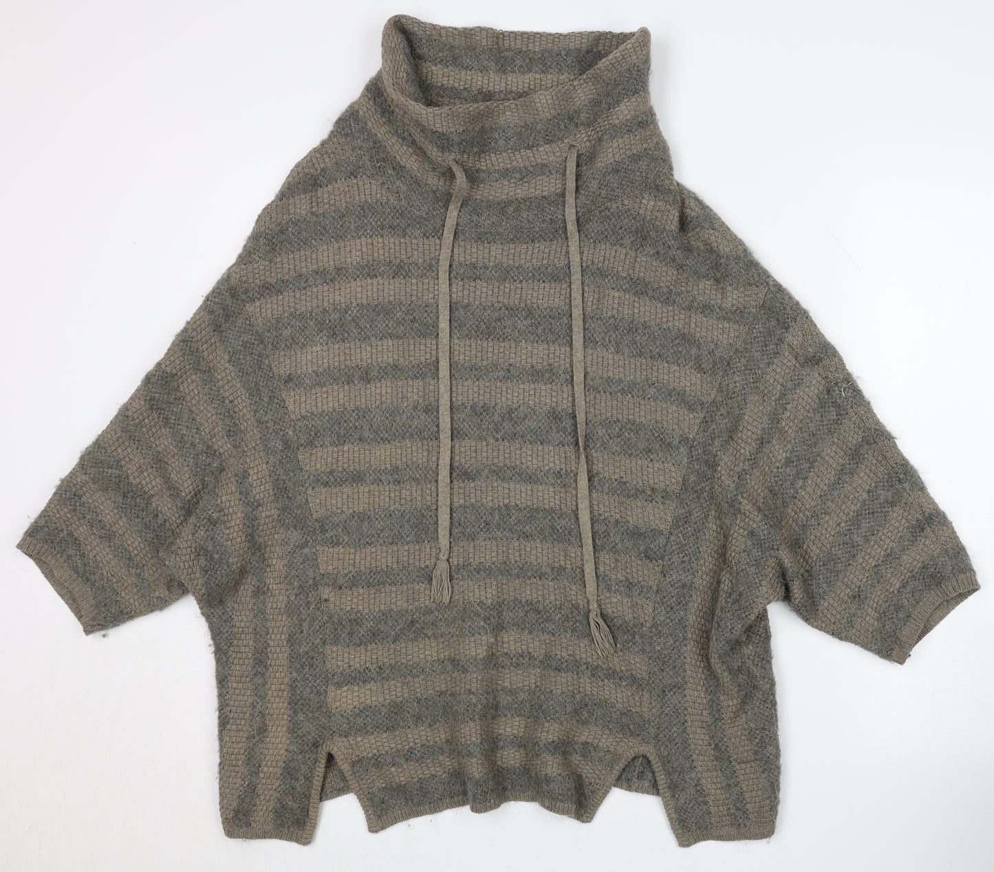 Wrap Women's Beige High Neck Striped Jumper Size 8/10