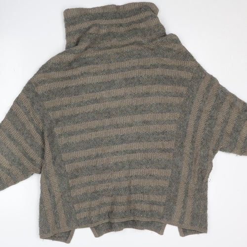 Wrap Women's Beige High Neck Striped Jumper Size 8/10