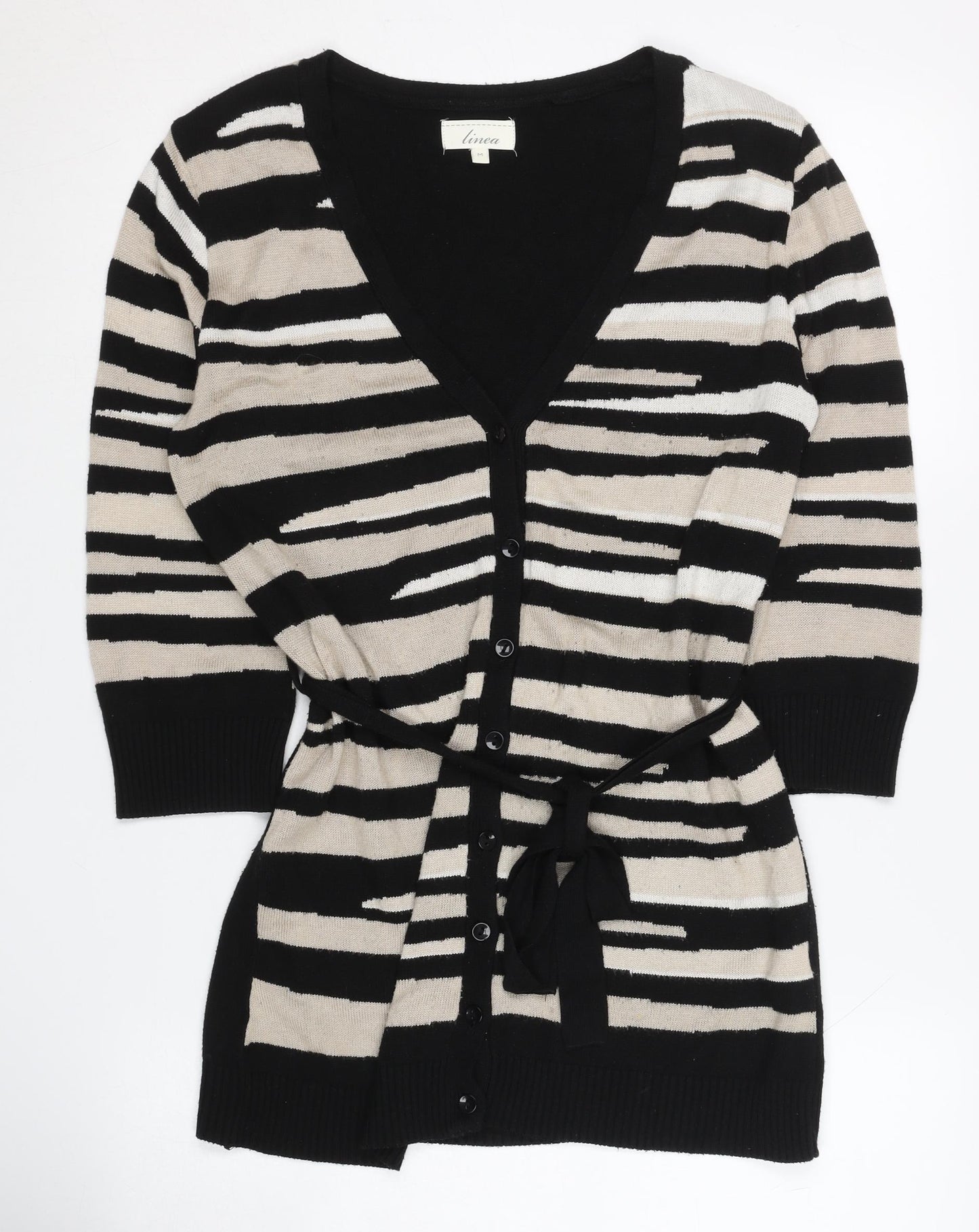 Linea Women's Black Beige Cardigan M, Viscose Acrylic Blend