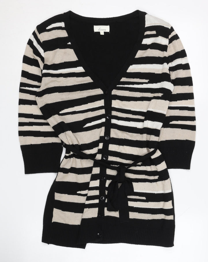 Linea Women's Black Beige Cardigan M, Viscose Acrylic Blend