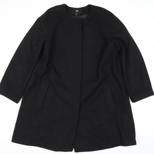H&M Women's Black Wool Blend Long Coat Size 12