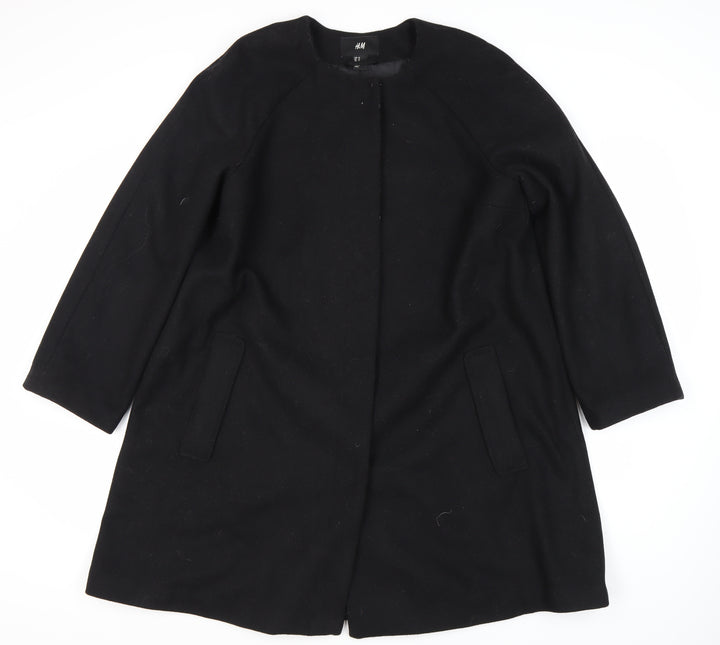 H&M Women's Black Wool Blend Long Coat Size 12