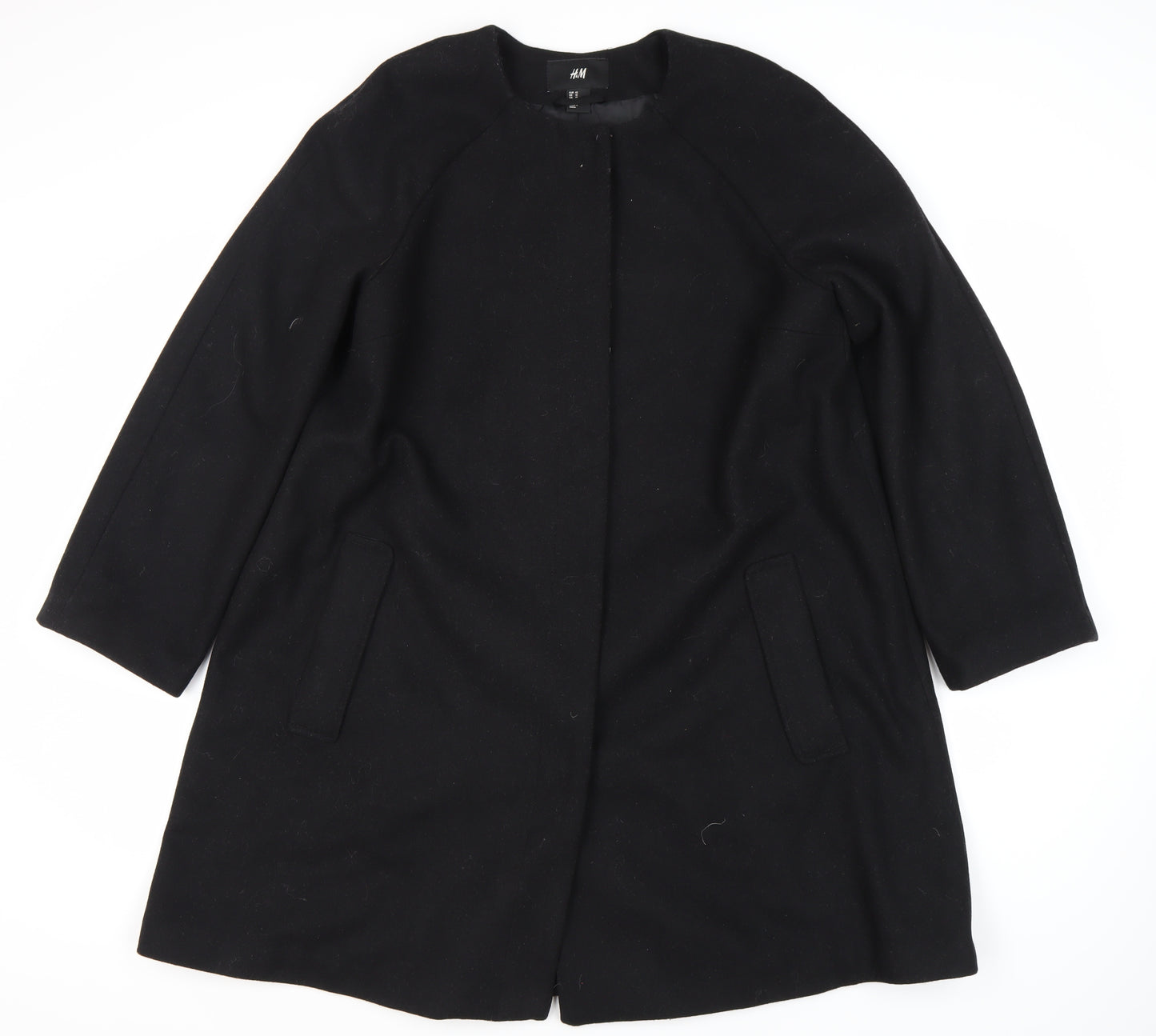 H&M Women's Black Wool Blend Long Coat Size 12
