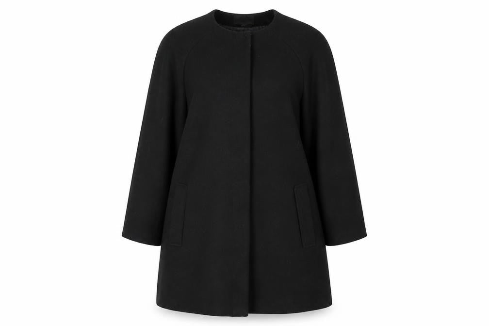 Front view of H&M Women's Black Wool Blend Long Coat, size 12