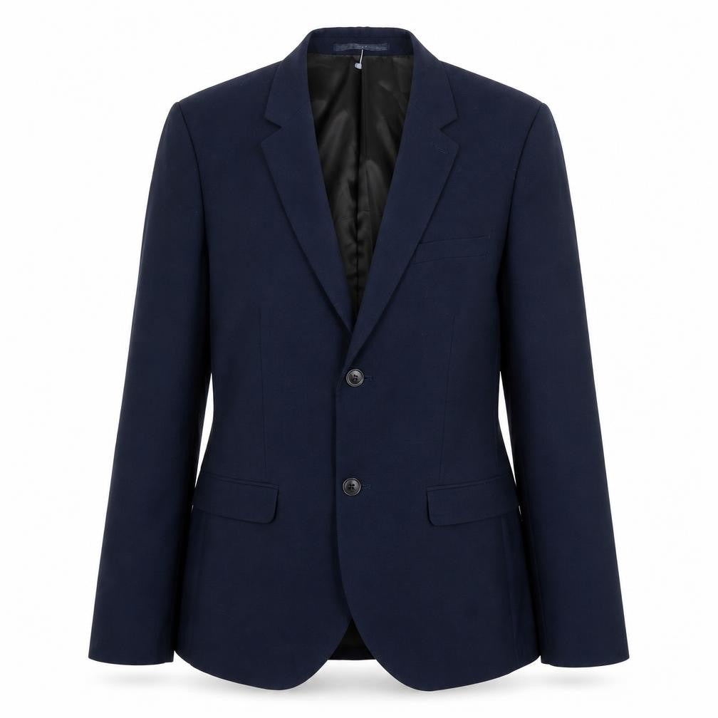 Front view of Topman Blue unisex slim fit suit jacket, size 38