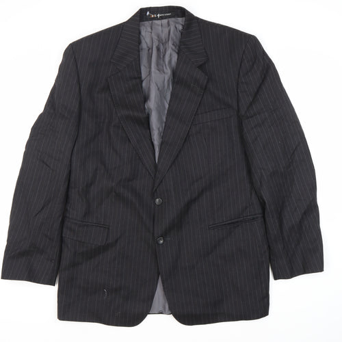 Daks Men's Grey Wool Blazer, Size 44R Striped, Formal