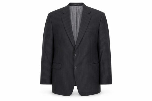 Front view of DAKS Men's Grey Wool Blazer, size 44R, Striped, Formal
