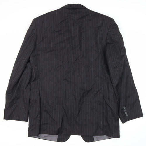 Daks Men's Grey Wool Blazer, Size 44R Striped, Formal