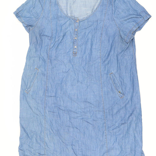 Bonmarche Blue Shirt Dress - Size 24, Cotton