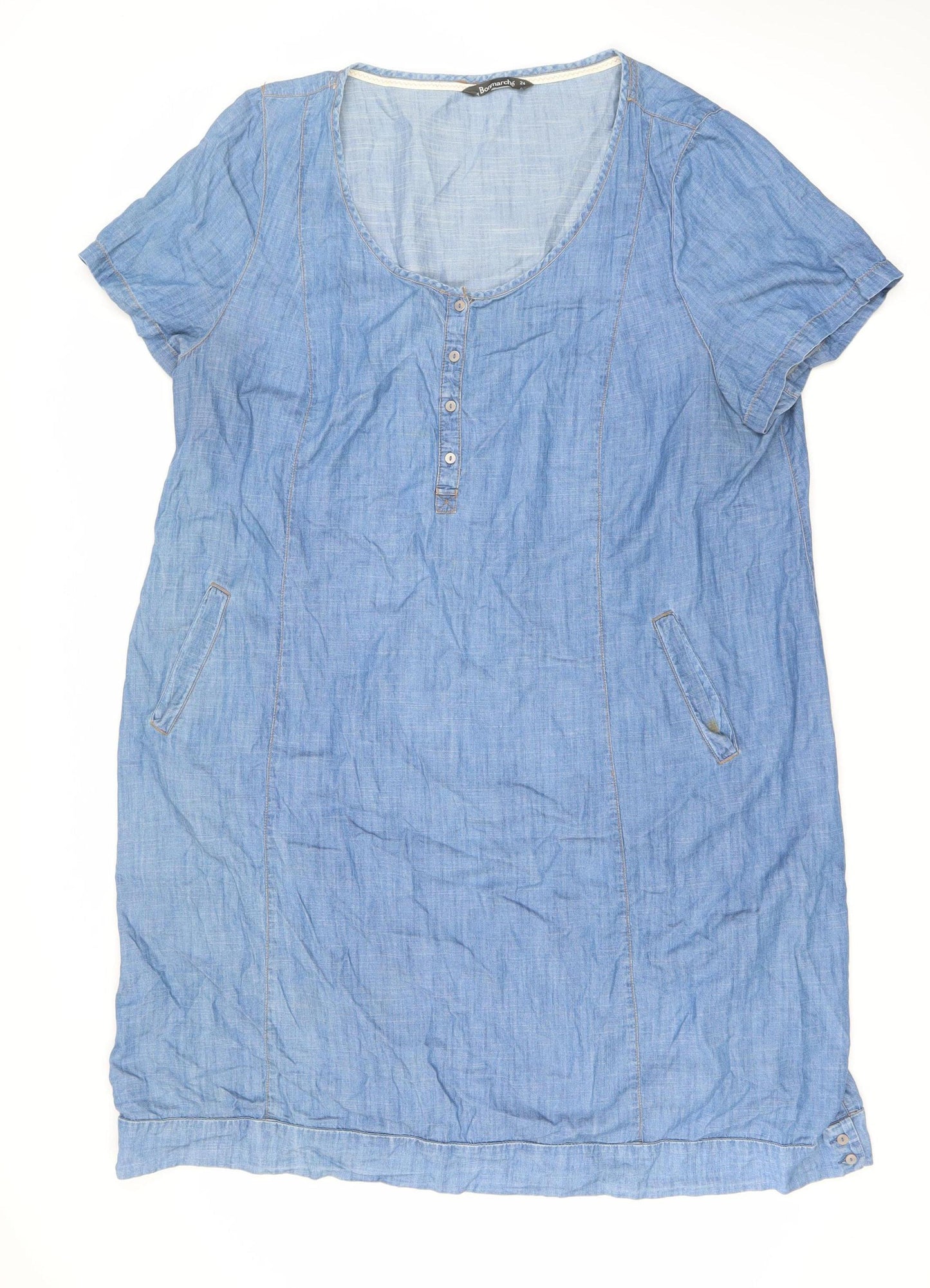 Bonmarche Blue Shirt Dress - Size 24, Cotton