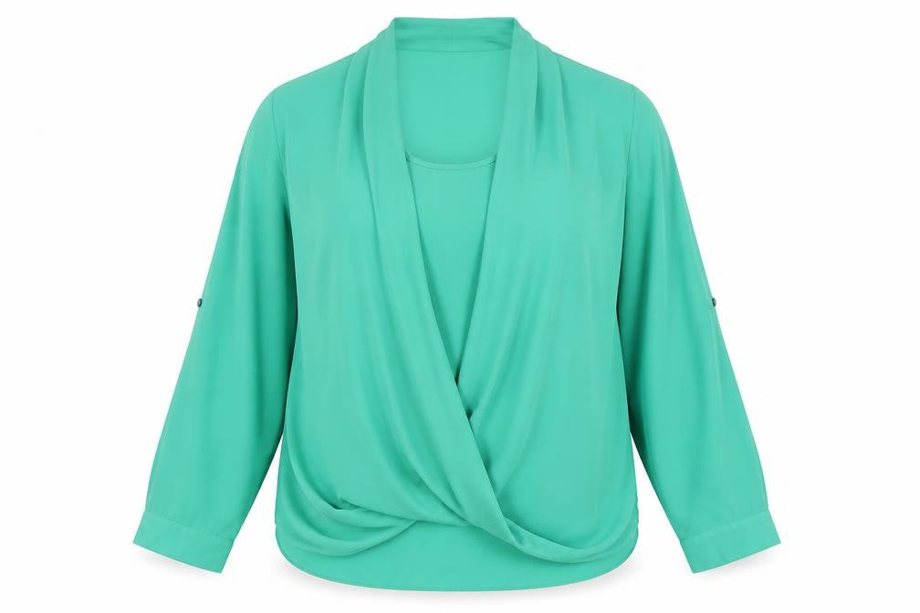 Front view of The Collection Women’s Green Wrap Blouse, size UK 18