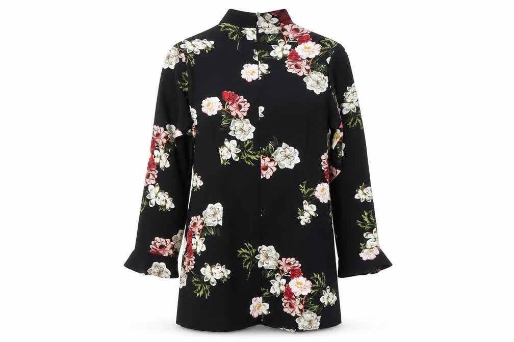 Front view of Sonsandar Women's Black Floral Tunic, size 10