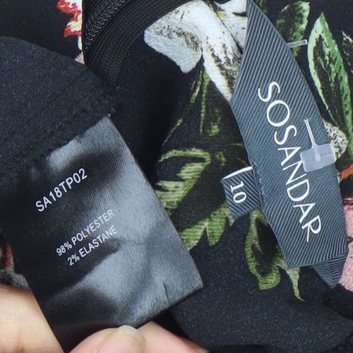 SOSANDAR Women's Black Floral Tunic, Size 10