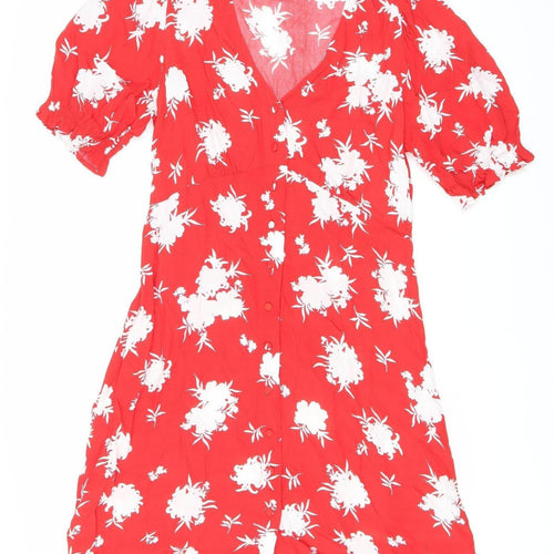 Marks and Spencer Women's Red Floral Viscose Dress