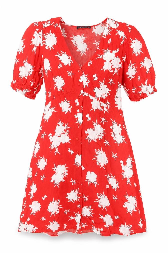 Front view of Marks & Spencer Women's Red Floral Viscose Dress