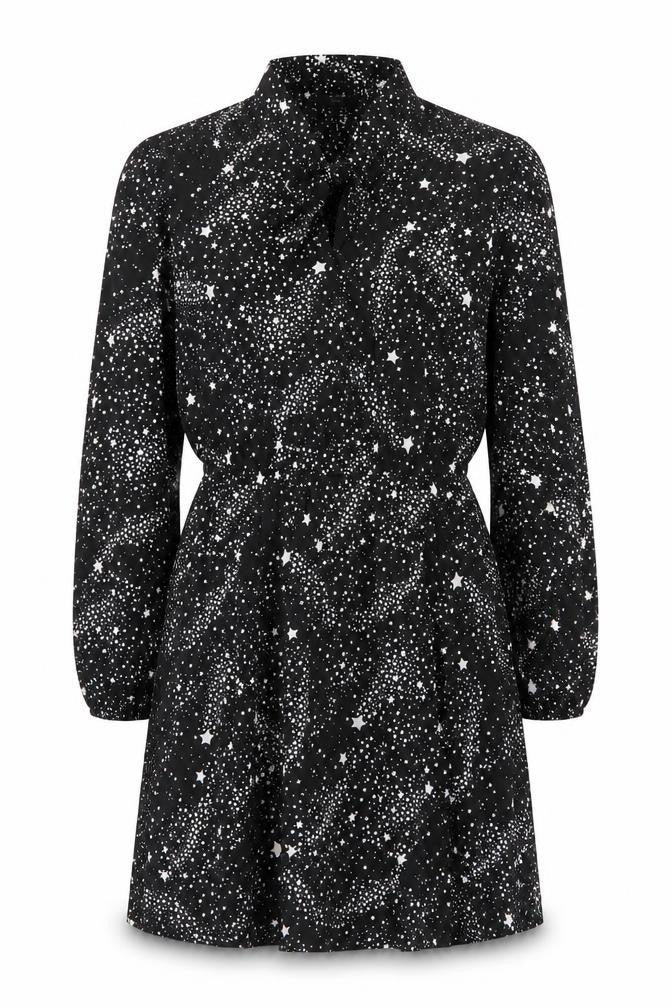 Front view of Oasis Women's Black Star Dress, M, Long Sleeve, Lightweight