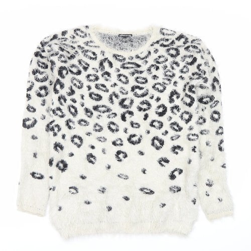 Warehouse Women's White Animal Print Pullover Jumper Size 8