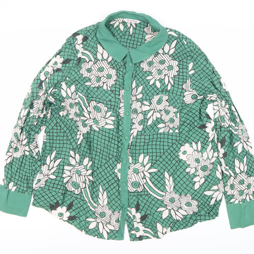 Next Green Floral Button-Up Blouse, Size 20, Women's