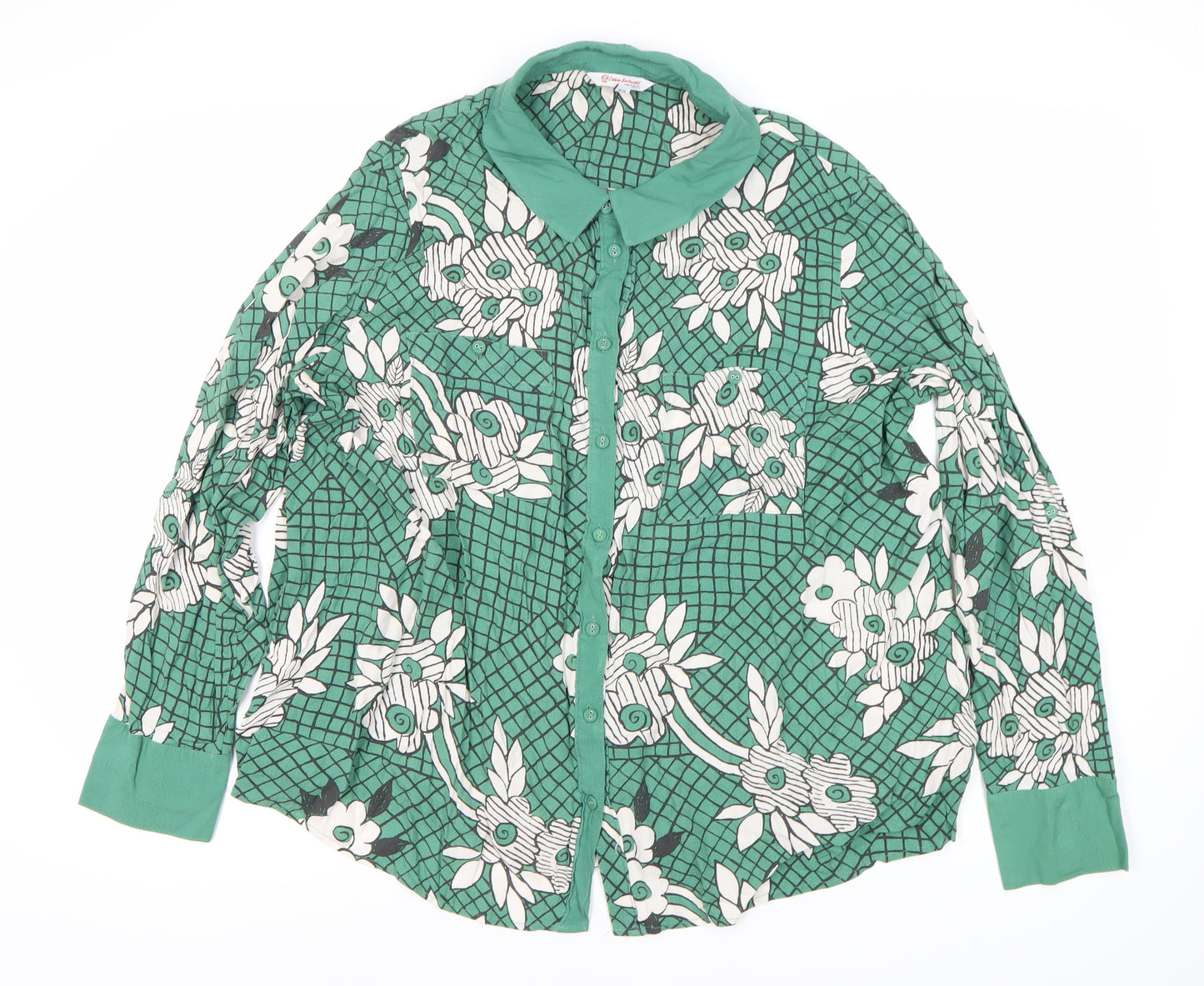 Next Green Floral Button-Up Blouse, Size 20, Women's