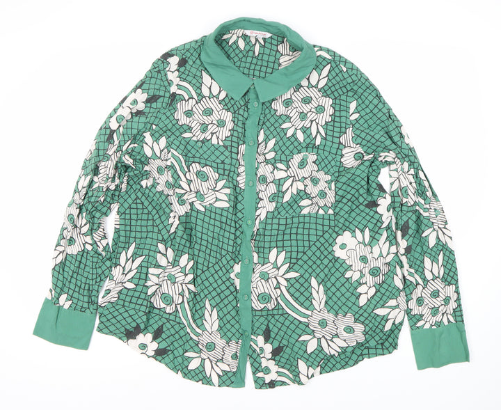 Next Green Floral Button-Up Blouse, Size 20, Women's