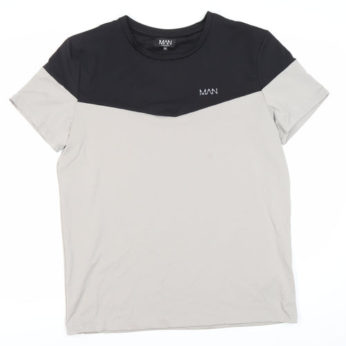 boohooMAN Men's Colourblock T-Shirt XL Black Beige