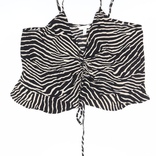 H&M Women Black Camisole Tank Top, Size 22, Animal Print