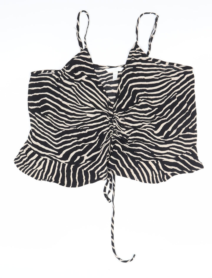 H&M Women Black Camisole Tank Top, Size 22, Animal Print