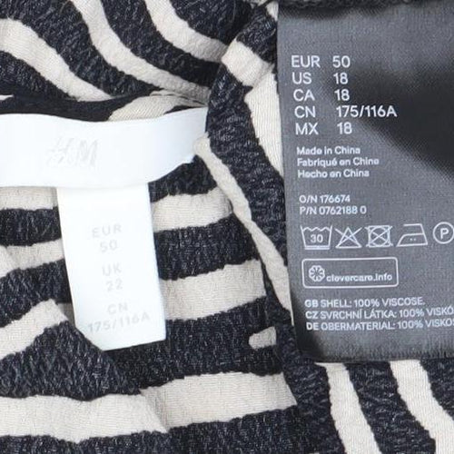 H&M Women Black Camisole Tank Top, Size 22, Animal Print