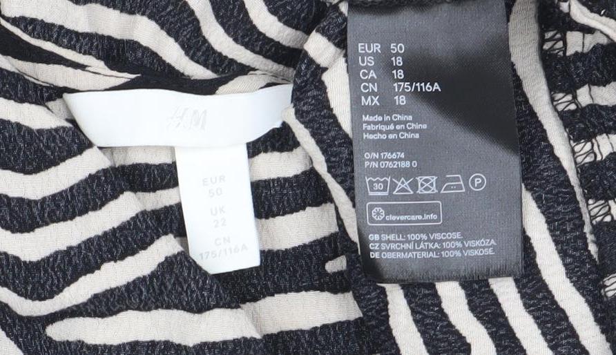 H&M Women Black Camisole Tank Top, Size 22, Animal Print